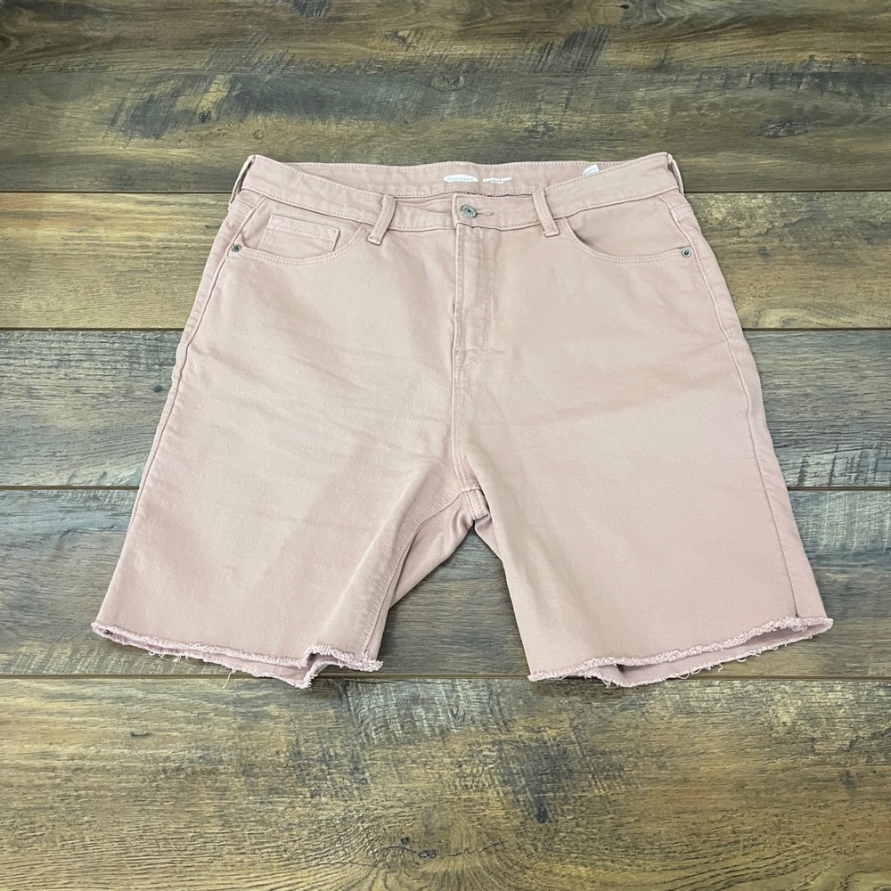 Old Navy Bermuda Shorts High Rise Pink Raw Hem Denim Size 14 Coastal Beach 90s